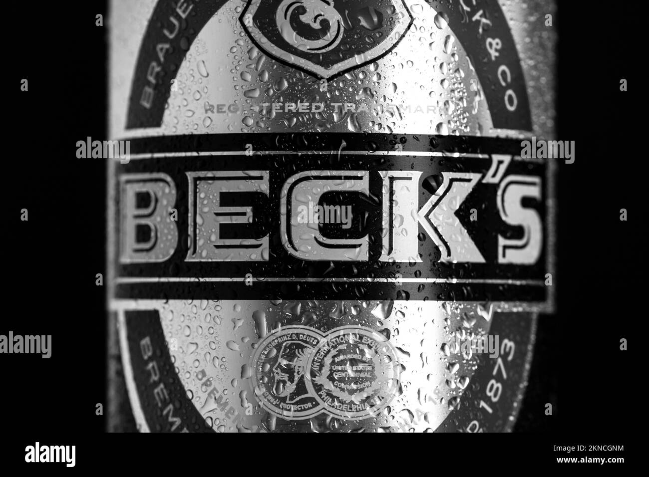 Can of Beck`s or Becks beer. Bucharest, Romania, 2023 Stock Photo Alamy